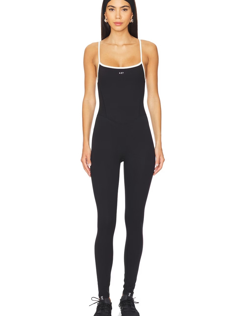 437 Black One-Piece Jumpsuit with Cream Trim